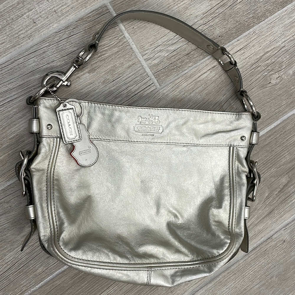Metallic silver Coach shoulder handbag